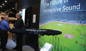 NAB 2019 – Sennheiser apresentou Ambeo Sports Microphone Array, um prototipo de áudio imersivo 3D que automatiza o	 trabalho pesado, por meio da tecnologia beamforming,  o	 Ambeo possui 32 microfone projetados para gravação de áudio espacial de 360   °, o AMBEO VR é um microfone ambisonic equipado com quatro cápsulas KE 14 compatíveis em um arranjo tetraédrico